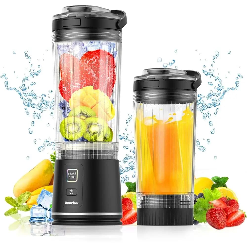 Personal Size Portable Blender, 16oz Mini Smoothie Blender with On-Go Lid & Sip Lid, 26000RPM Rechargeable Cordless Blender or T