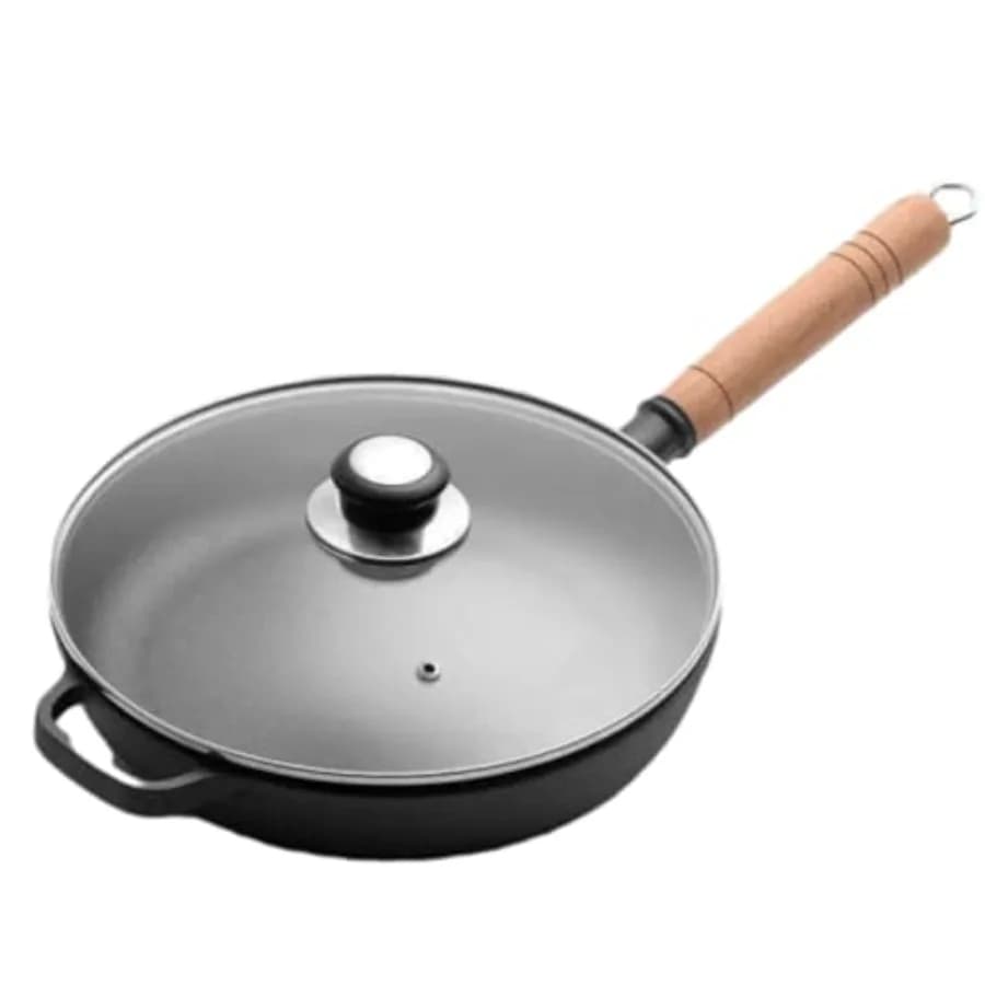 Padella in Ghisa con Coperchio 11,42 Pollici, Padella con Coperchio in Vetro, Utensile da Cucina Sicuro per Uso Interno ed Esterno