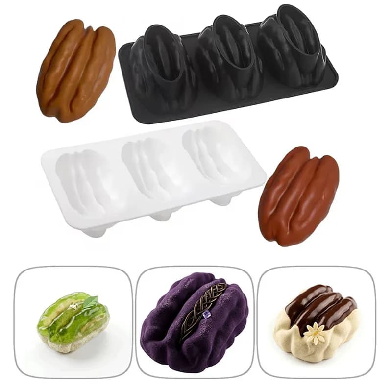 3-Cell Pecan Nuts Design Silicone Mould Walnut Simulation Dried Fruit Shape Mousse Cake Chocolate Ice Cream Candy Fondant Mold