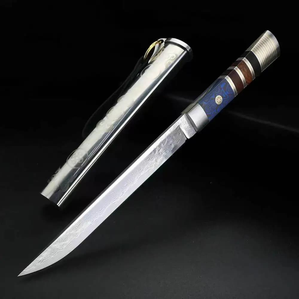 Damascus knife, straight knife with metal handle, sharp stainless steel kitchen knife, multi-functional cutting boning knife