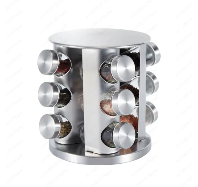 Set di Barattoli per Spezie Rotanti a 360 Gradi, Portaspezie Rotondo in Acciaio Inox, Set di Contenitori Multilivello Quadrati per Condimenti