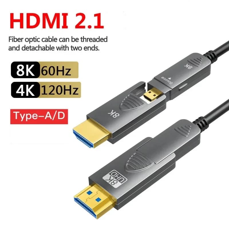 Cavo in fibra ottica staccabile 8K HDMI 2.1 tipo A + tipo D HDMI Active Fiber 8K @ 60Hz 4K @ 120Hz 48gbps 15m 20m 50m per RTX 4070/4090