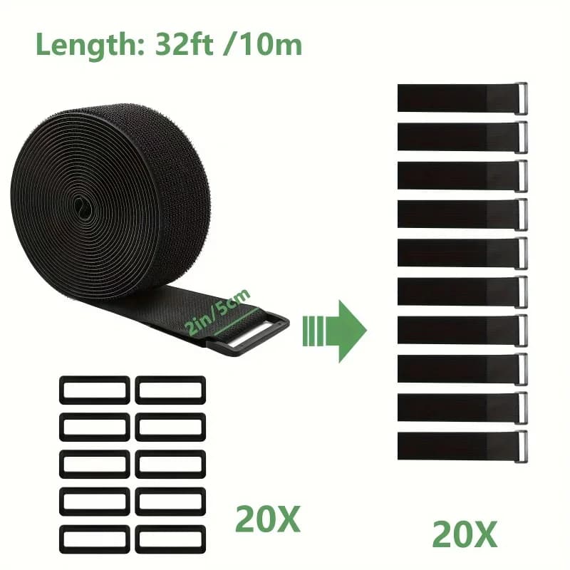 Cable Straps Heavy Duty With Buckles Black Hook And Loop Straps Reusable Cable Ties For Organizer Or Storage 5CM Wide velcro tape self adhesive magic tape