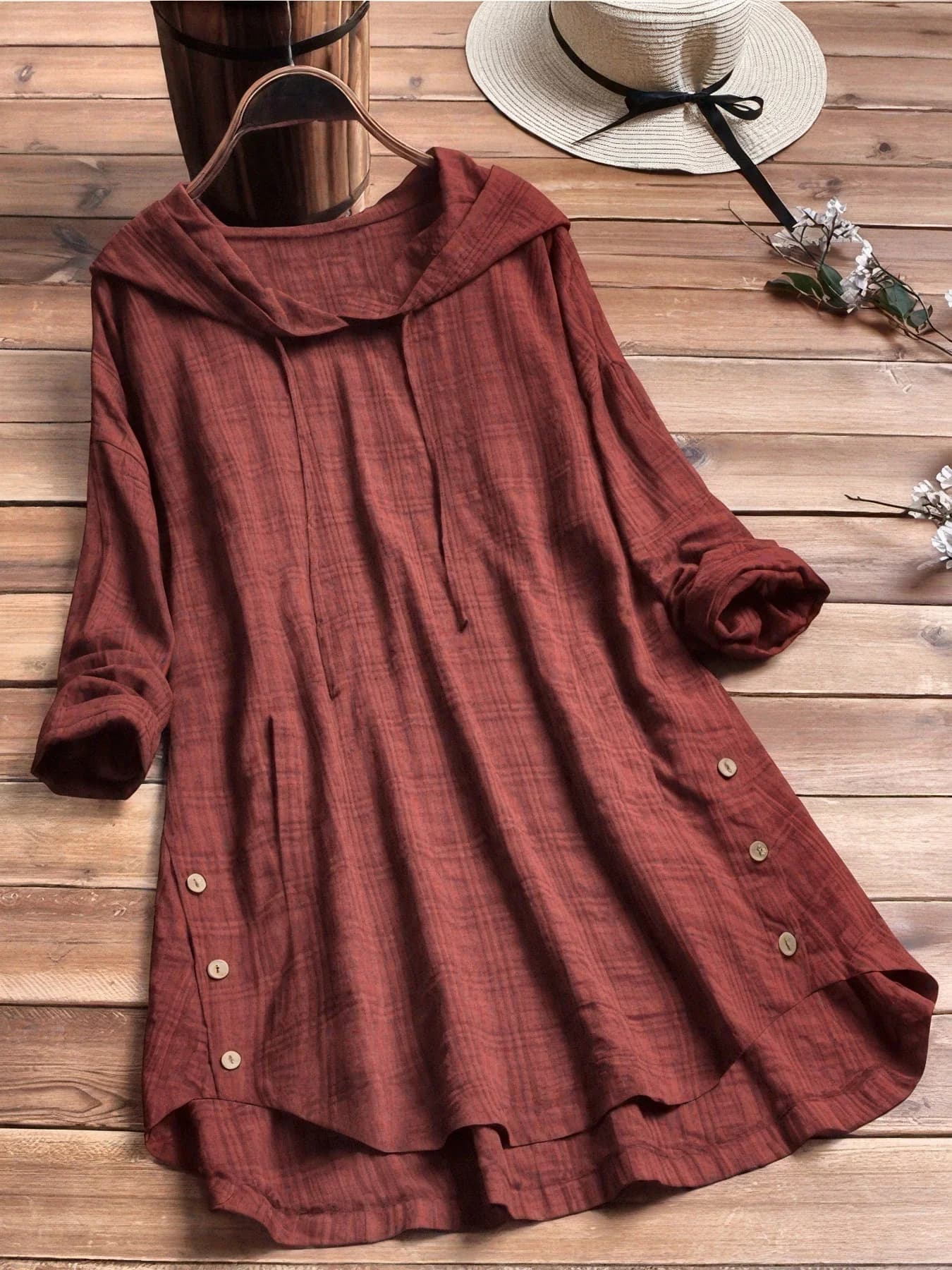 Stylish Scottish blouse - Casual shirt with long sleeves hood for women - Autumn waist-tied outer jacket with drawstring