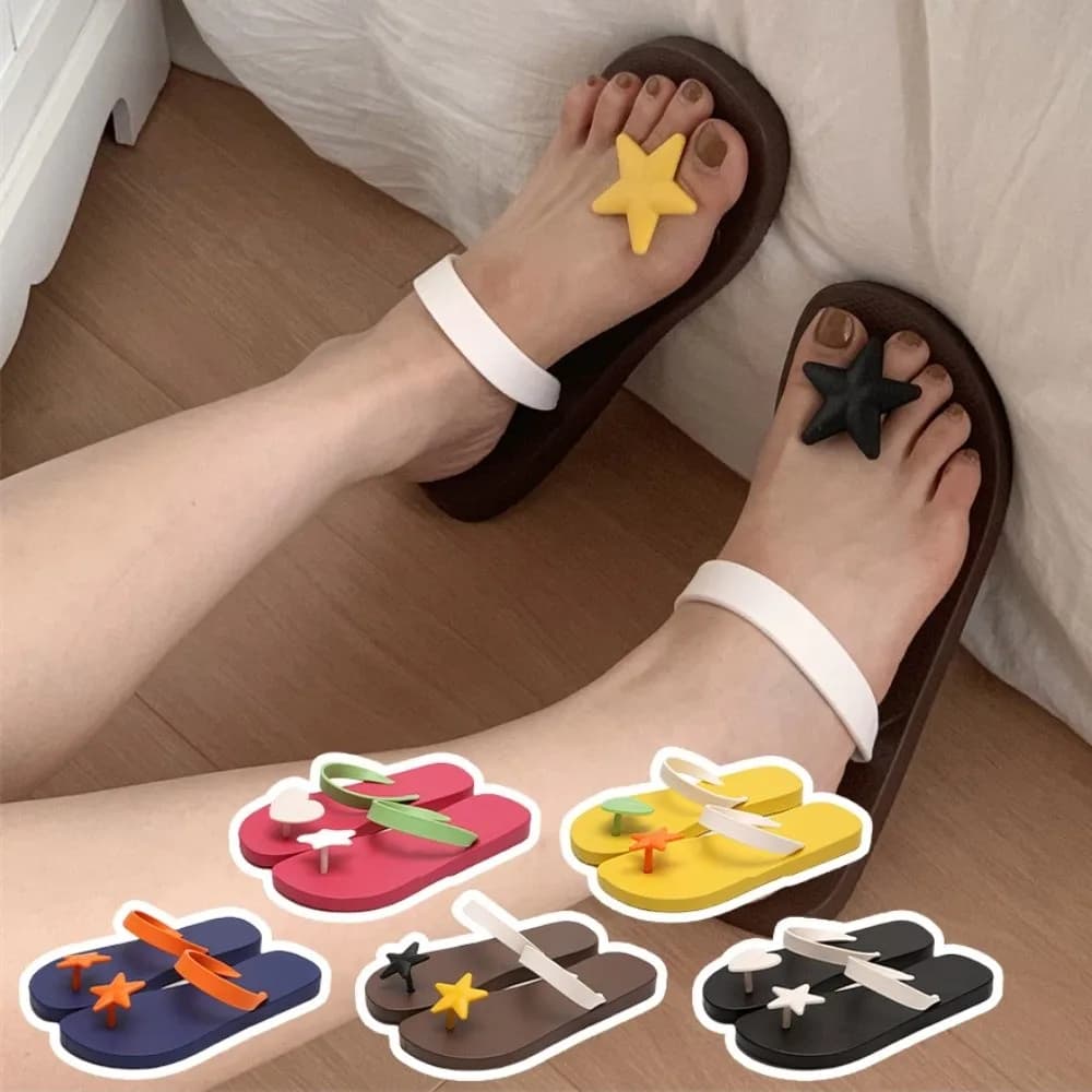 Infradito casual con cuore a stella per le vacanze Sandali piatti impermeabili da mare Scarpe Pantofole da spiaggia per le vacanze antiscivolo all'aperto