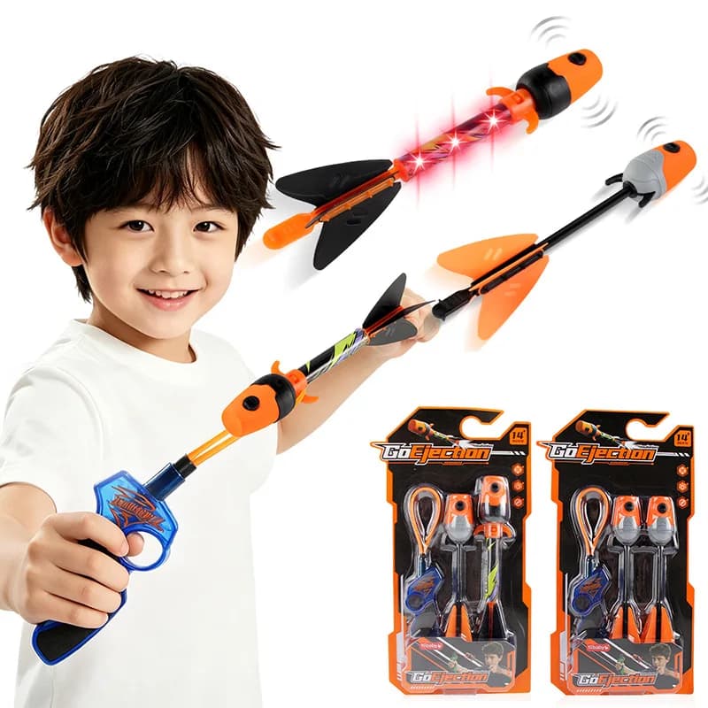 Children Slingshot Rocket Toy Set Glowing Whistle Flying Arrow Outdoor HandEye Training Launching Soft Shell Rocket Launcher Toy
