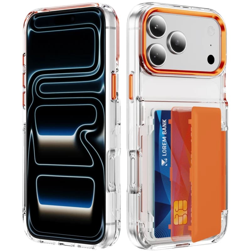 Custodia per telefono di lusso HD trasparente a tinta unita con slot per carte e supporto pieghevole per iPhone 17 Pro Max 15 11 12 13 14 16 Pro Max