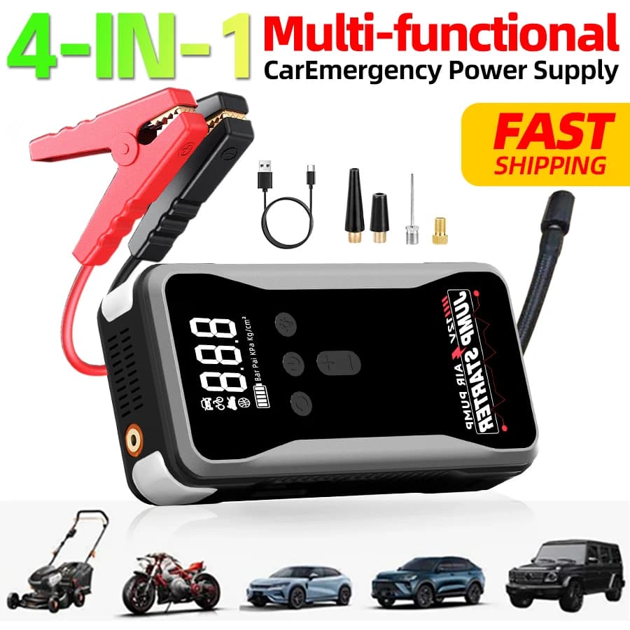 Avviatore d'Emergenza Intelligente Portatile 12V 8000A con Pompa d'Aria, Torcia e Power Bank per Tutte le Auto
