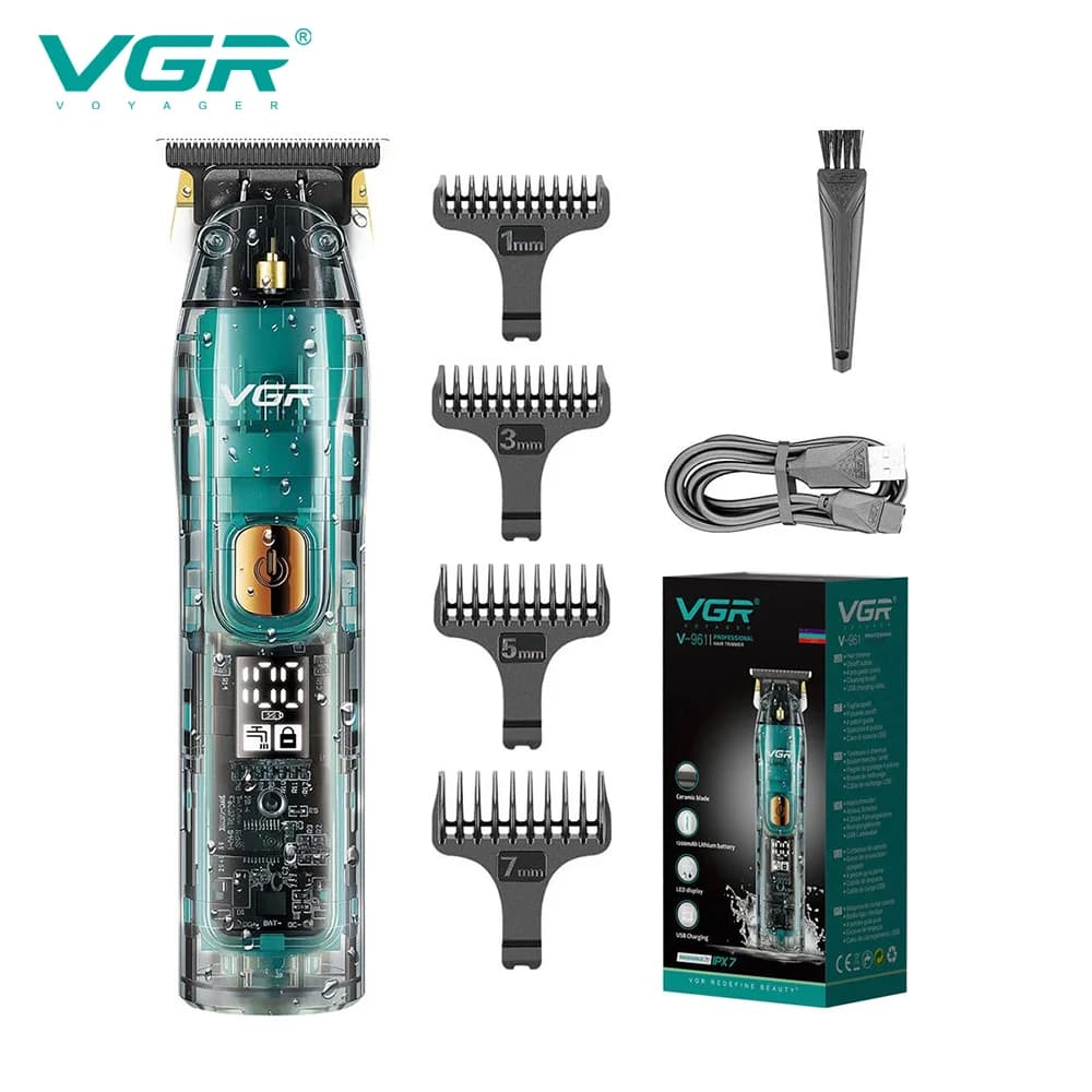 VGR IPX7 Waterproof Electric Hair Clipper Professional Barber Beard Trimmer Rechargeable Cordless Hair Trimmer for Men V-961