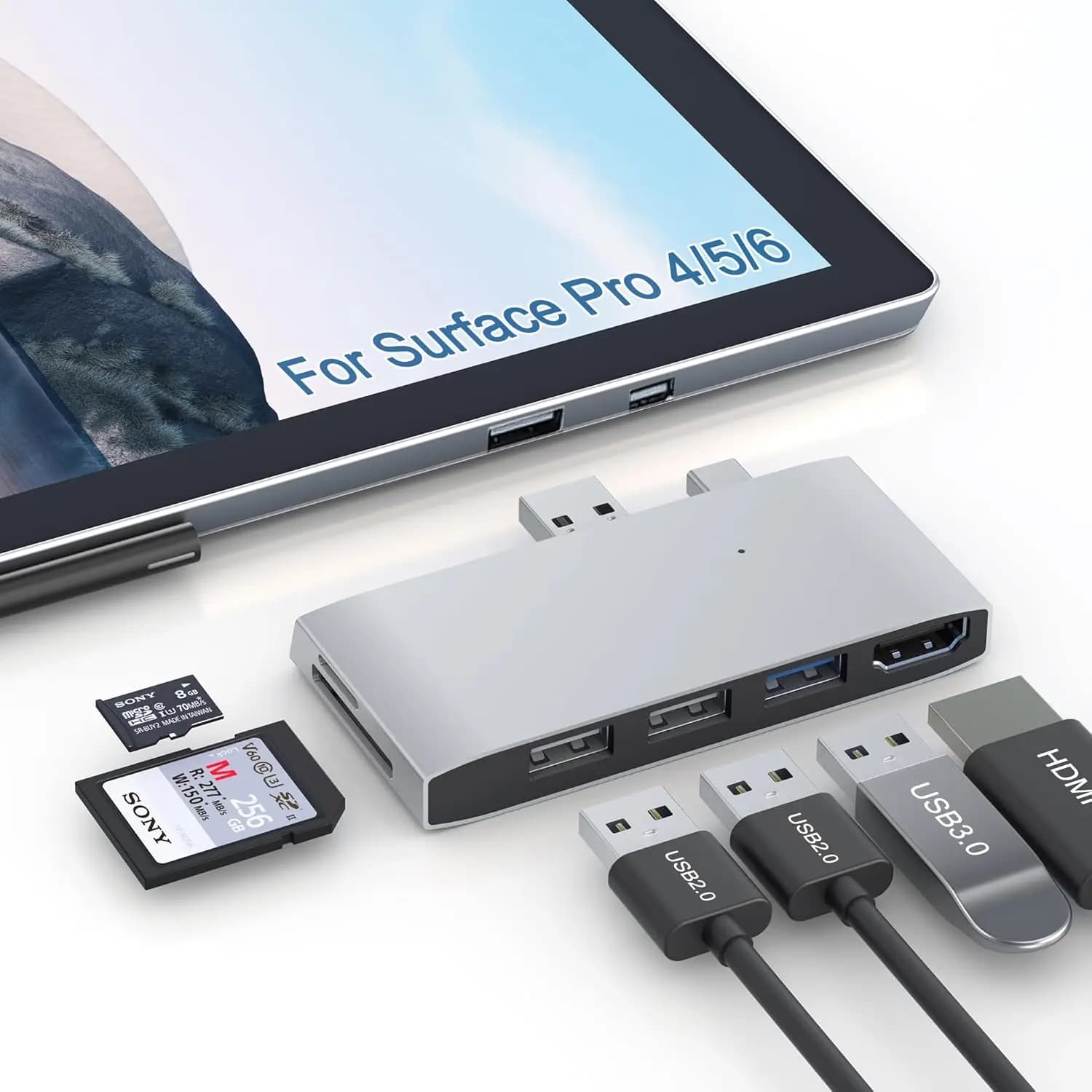 Hub USB 3.0 per Surface Pro con HDMI 4K, Lettore di Schede SD/TF, Accessorio Docking Station 6-in-2