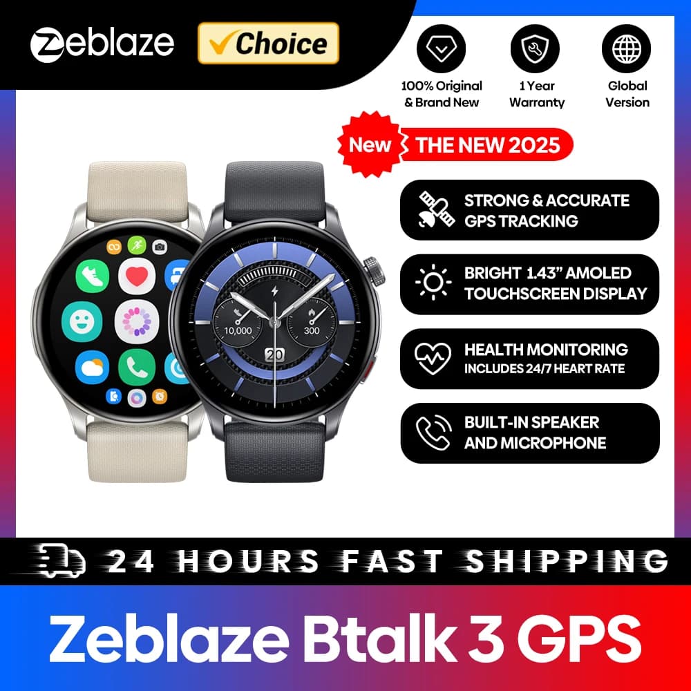 New Zeblaze Btalk 3 GPS Smartwatch 1.43 "AMOLED Screen Double straps Make/Send phone calls SpO2 heart rate Clock for stress monitoring