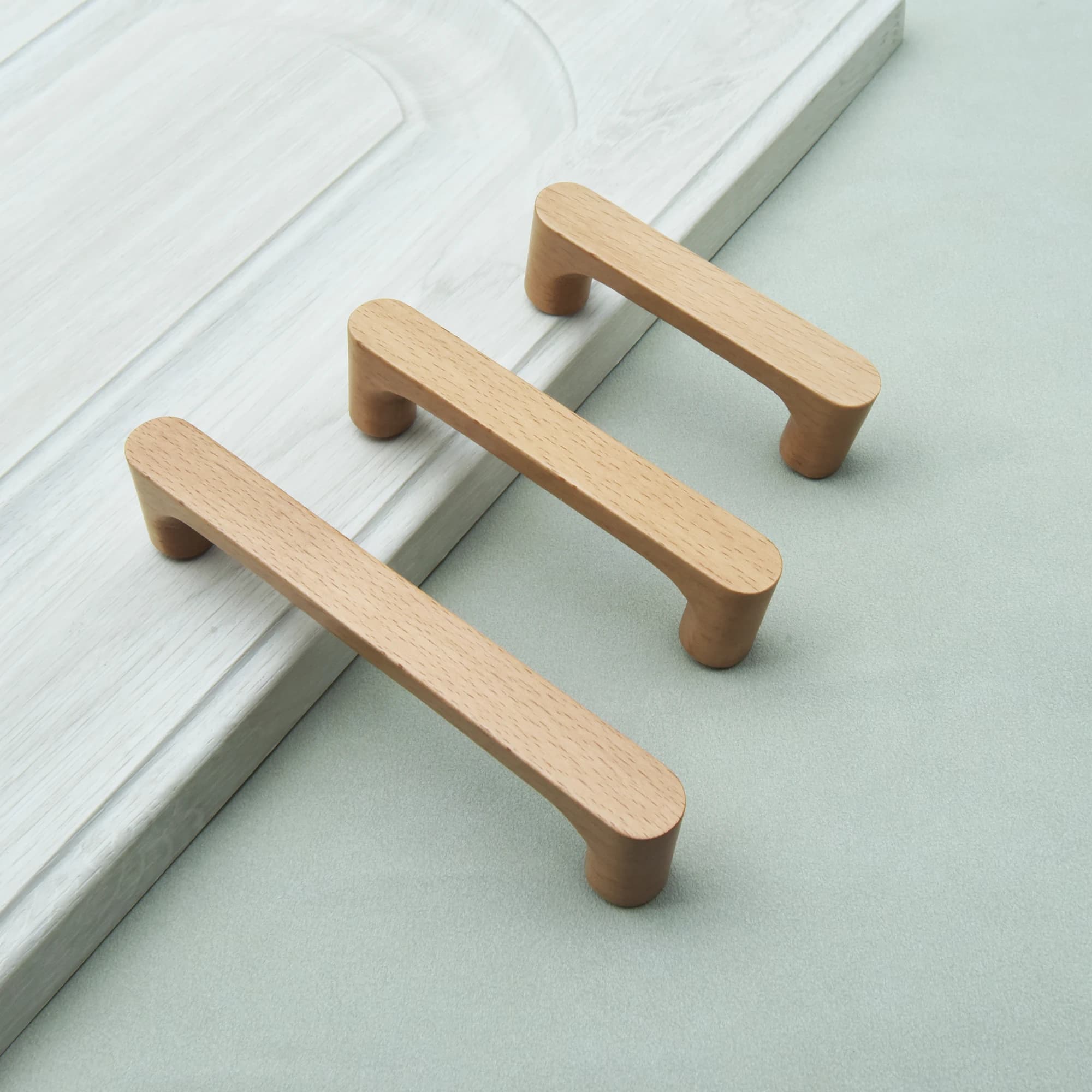 Maniglie per armadietti da cucina in legno naturale Maniglie per porte dell'armadio per cassetti in faggio Maniglie per guardaroba per camera da letto Ferramenta per mobili moderni 192mm