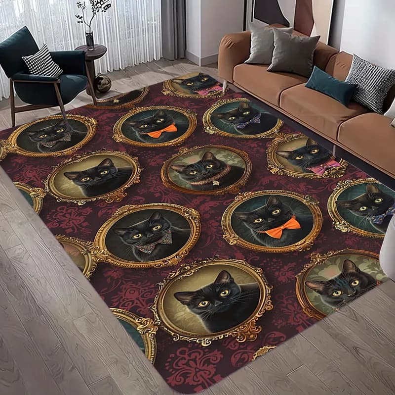 Tappeto Vintage con Ritratto di Gatto, Morbido Tappeto per Soggiorno, Antiscivolo e Lavabile, Grande Tappetino per Camera da Letto, Ingresso e Arredamento Casa