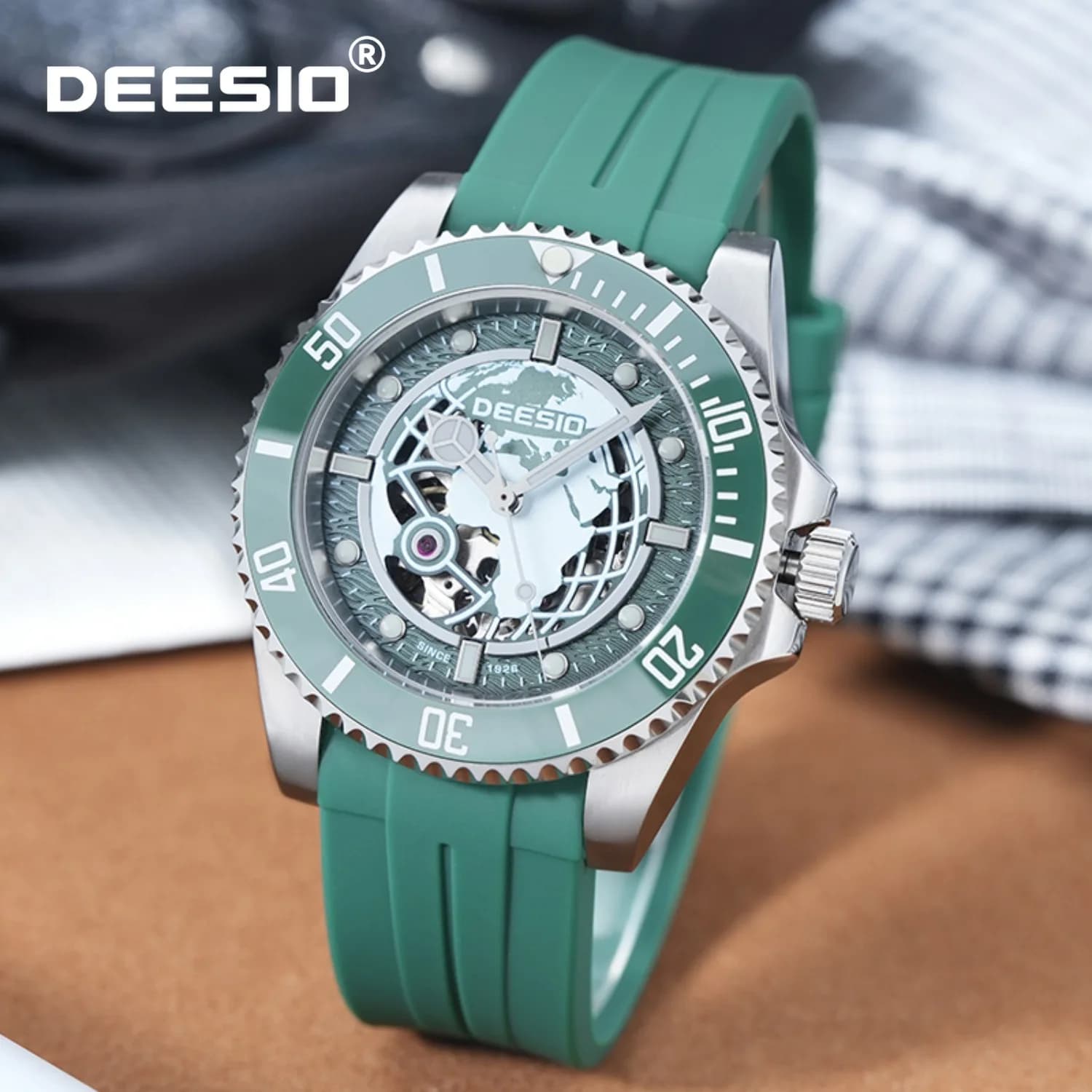 Deesio Business Men's Automatic Skeleton Watch Mechanical Self-Wind Stainless Steel 316L Case Sapphire Glass Luminous Watch