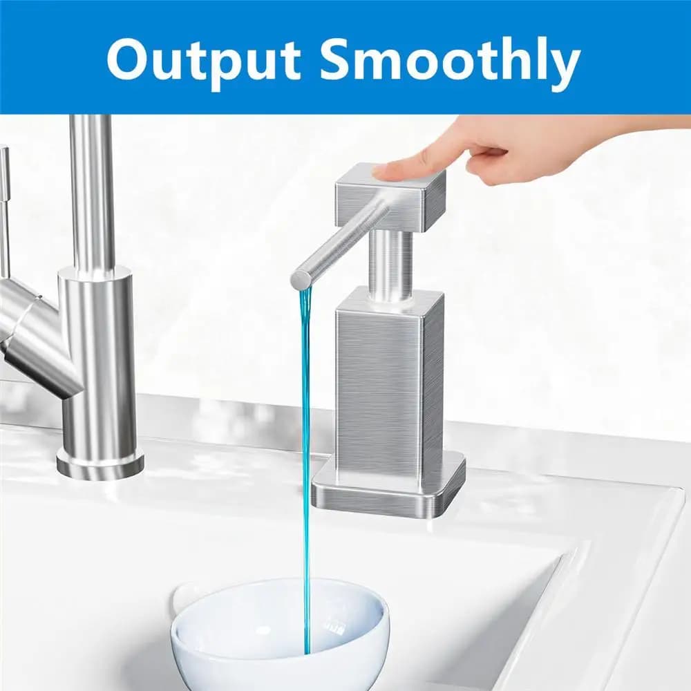 Dispenser di Sapone in Acciaio Inox per Lavello con Pompa a Pressione Integrata, Tubo da 1m, Erogazione Fluida per Dispenser di Detersivo Quadrato da Cucina