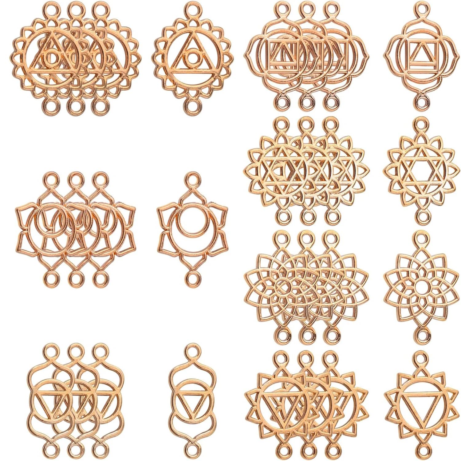 70 Pezzi Connettori Charm Energetici Chakra in Lega, Ciondoli Chakra a Fiore Cavo Ispirati allo Yoga per Braccialetti e Collane Fai da Te