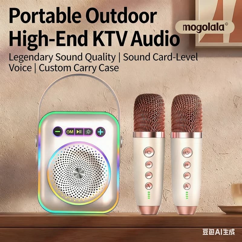 Mini Macchina per Karaoke, Altoparlante Bluetooth Portatile, con 2 Microfoni Wireless, per Bambini e Adulti, Sistema Audio K-song con Luci RGB