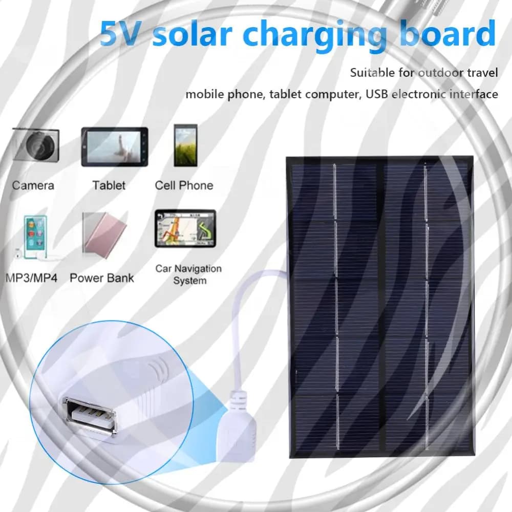 USB 5W 5V Portable Solar Panel Polysilicon Photovoltaic Cells Solar Plate for 3-5V Battery/Phone Charging for Outdoor Camping