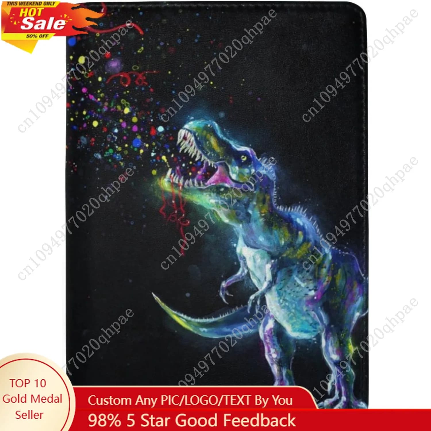 ALAZA Rex Dinosauro con arcobaleno scintillante Custodia per passaporto in pelle Portafoglio da viaggio