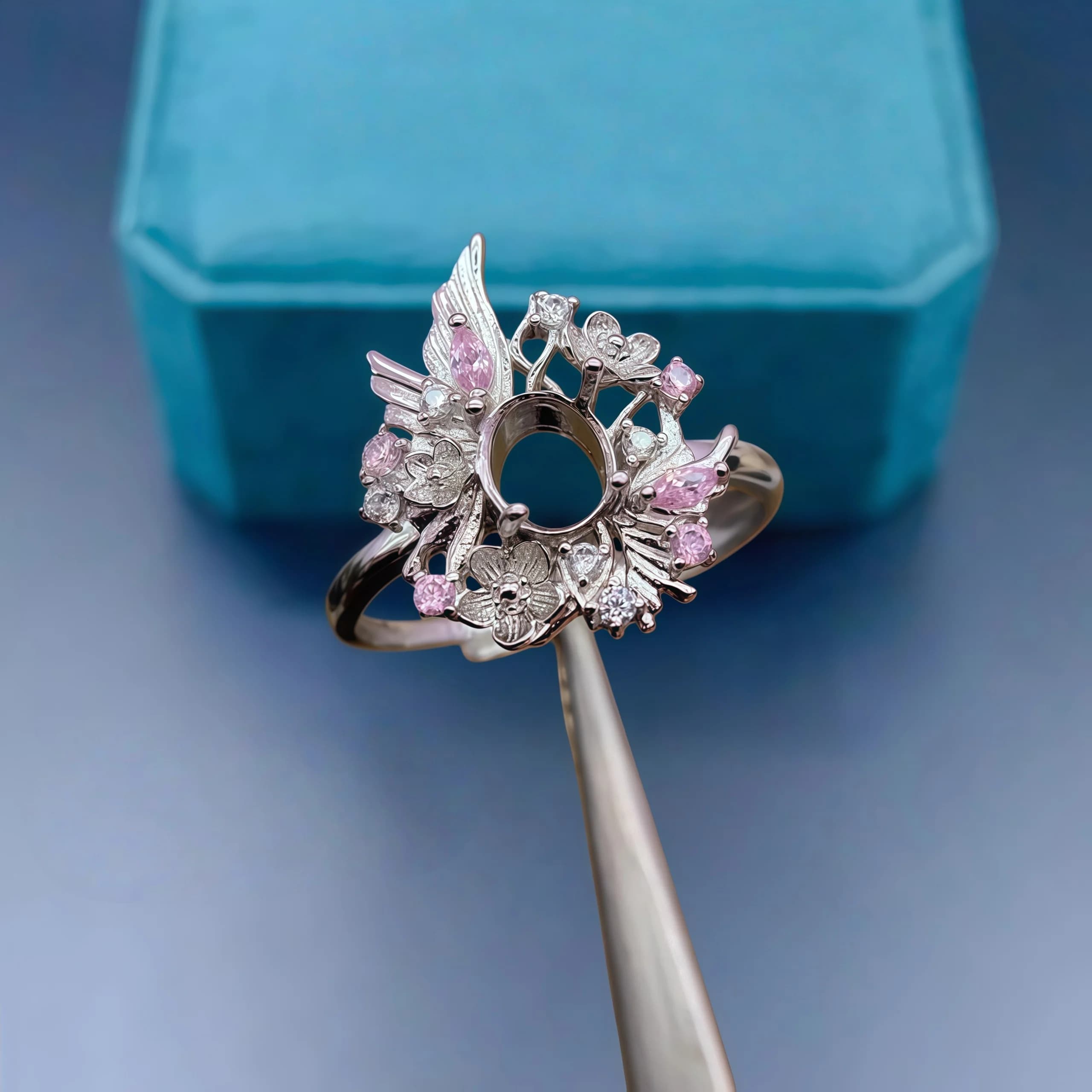 Sterling Silver S925 Fa-from-Te Fashion Elite Ring with 5*6mm Elliptical Stone and Refined Floral Design, Woman Wedding Jewelry