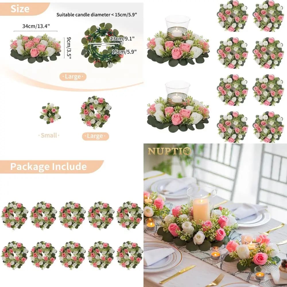 10 Pieces of Large Pink Artificial Rose Garlands and White Wedding Decorations and Spring/East Celebrations