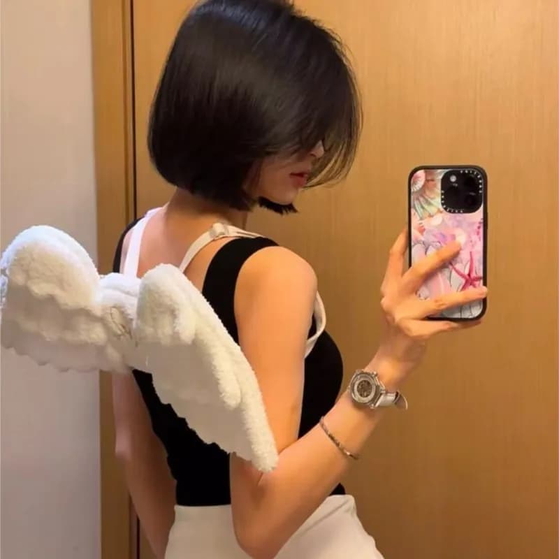 JIAERDI Dolce Bianco Angelo Ala Zaino Donne Lolita Giapponese Kawaii Peluche Zaino Delle Signore Anime Convenzione Carino Borsa Da Scuola 2025