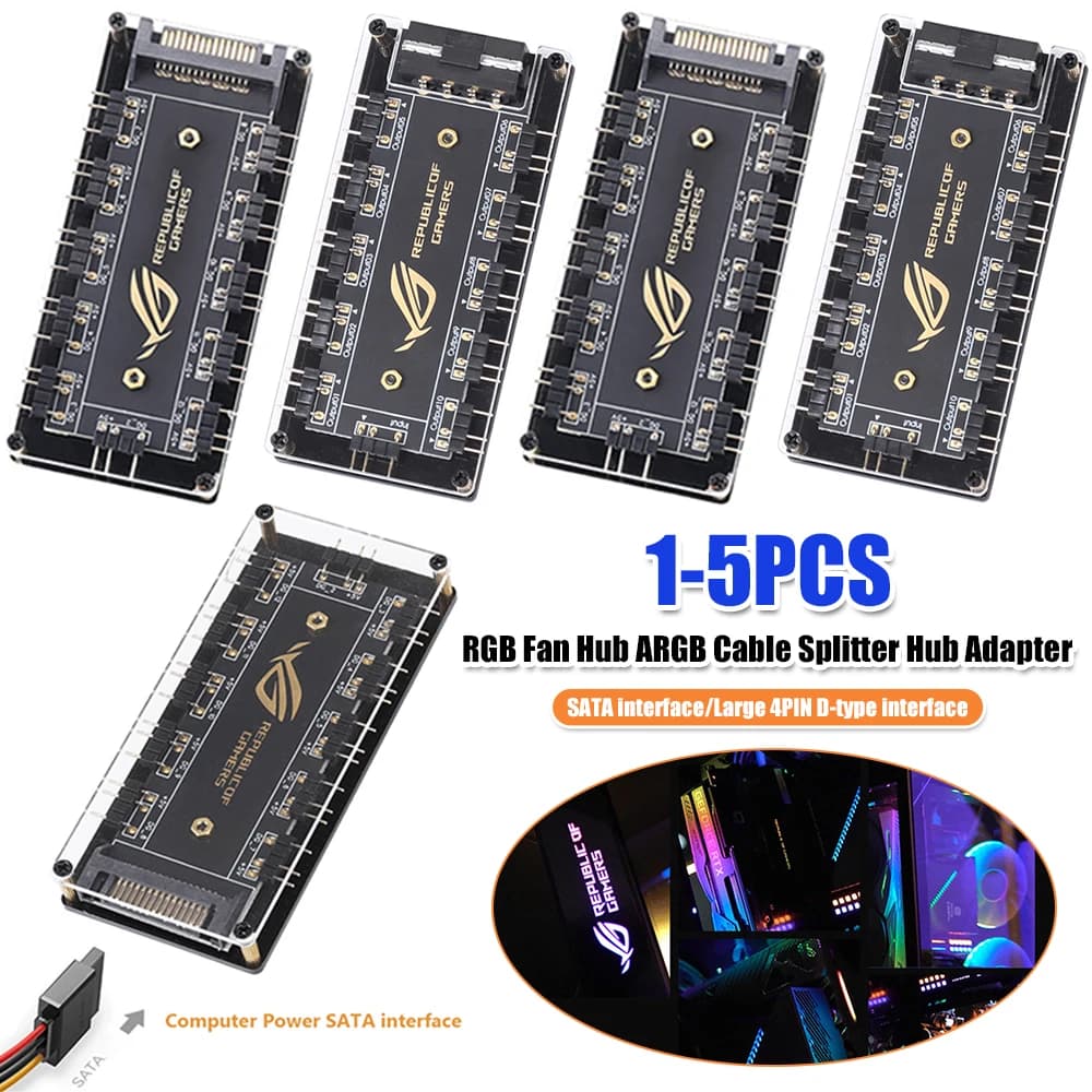 Hub Ventole RGB, Adattatore Splitter Cavo ARGB, Accessori per PC Desktop, 10-in-1 per Scheda Madre ASRock