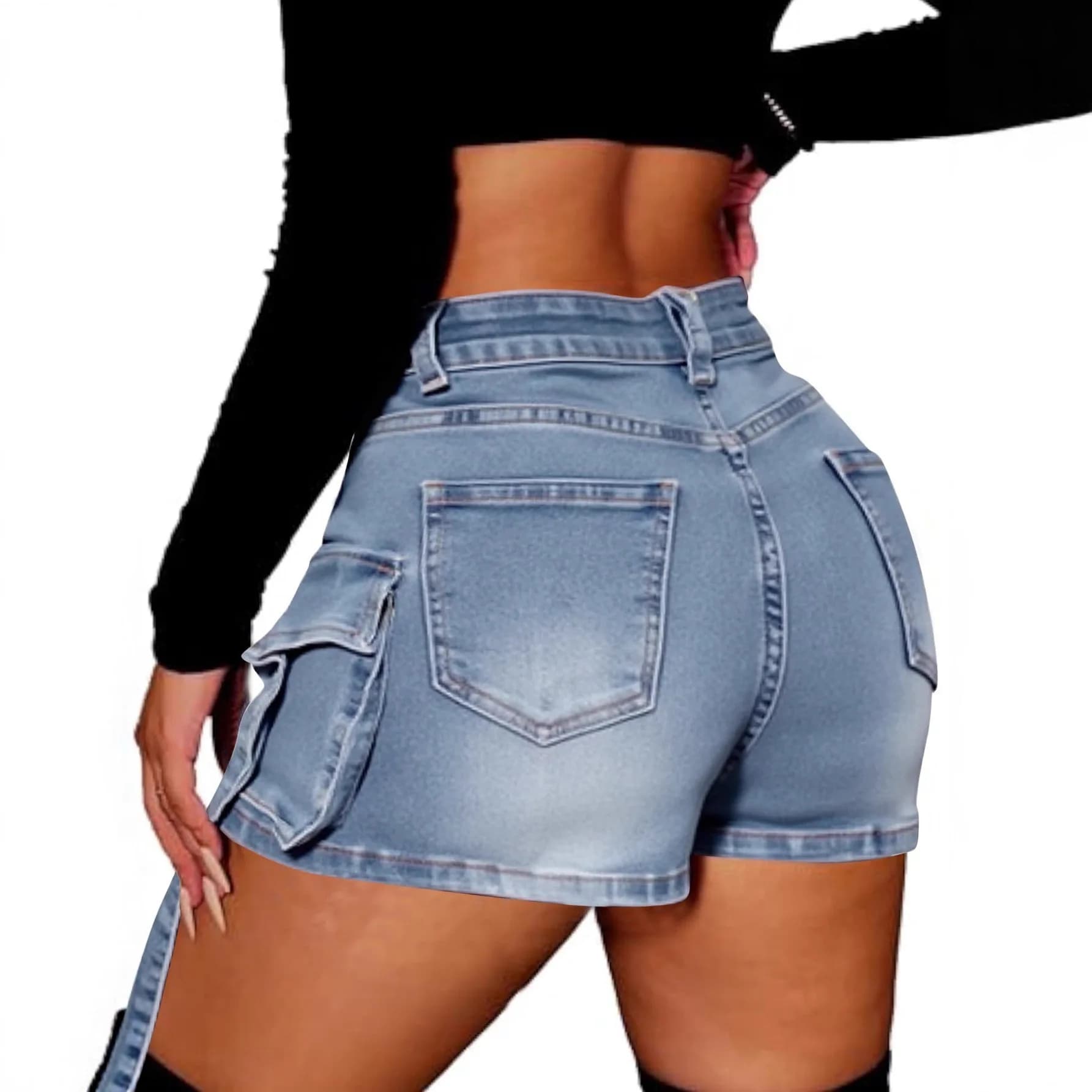 Pantaloni con gonna corta in denim elastico europeo e americano Nuovi pantaloni a gamba larga a forma di A sottili da donna