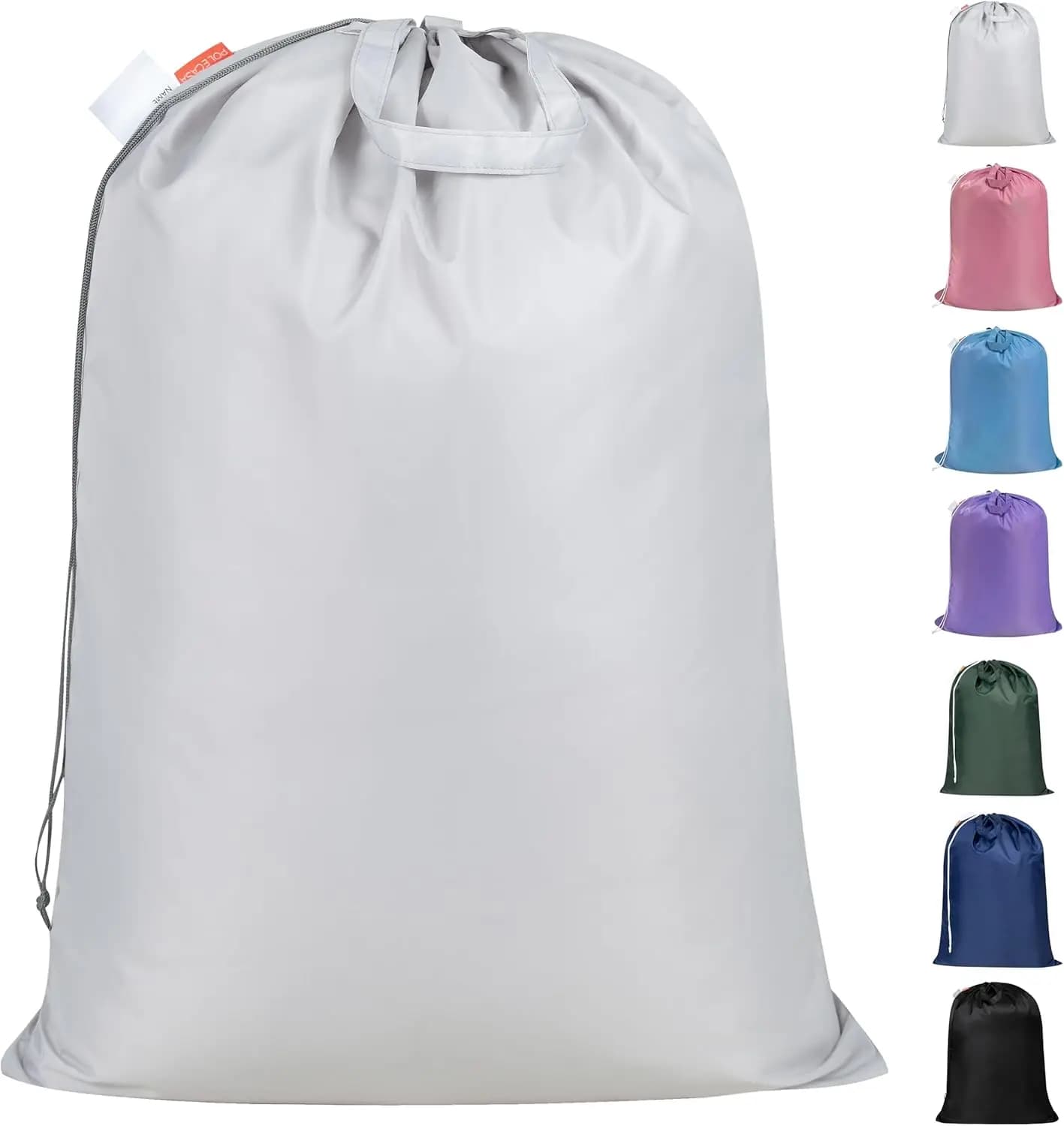 Polecasa Borsa per biancheria extra resistente 28x36” - Borsa portaoggetti grande lavabile in lavatrice con manici rinforzati e chiusura con coulisse e etichetta identificativa per dormitorio universitario e viaggi - Argento