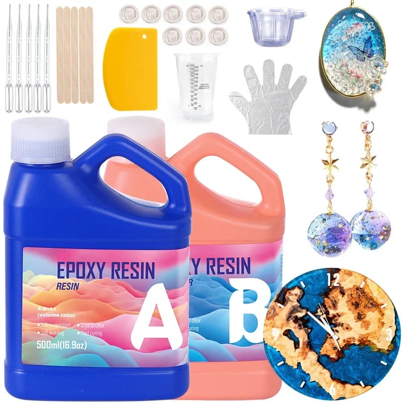Kit Resina Epossidica Facile da Miscelare, Resina Cristallina Senza Bolle, Anti-Ingiallimento, Resistente ai Raggi UV per Creazioni Fai-da-Te e Gioielli
