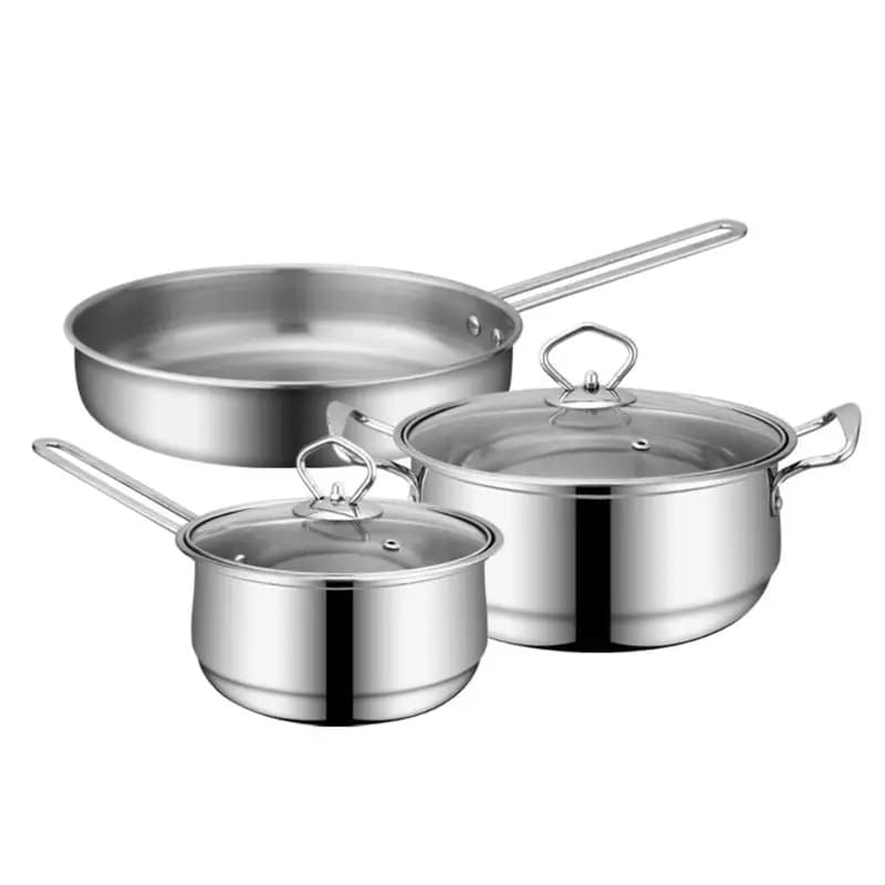 3 pz/set pentole in acciaio inox Set fondo piatto padella zuppa pentola latte pentola Kit fornello a induzione padella per la casa