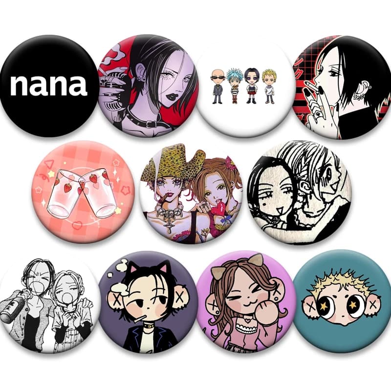 Anime Nana Osaki Ai Yazawa Spille smaltate 32/44/50/58mm Snap in Design Spille Distintivo rotondo del fumetto per la borsa Accessorio dei gioielli