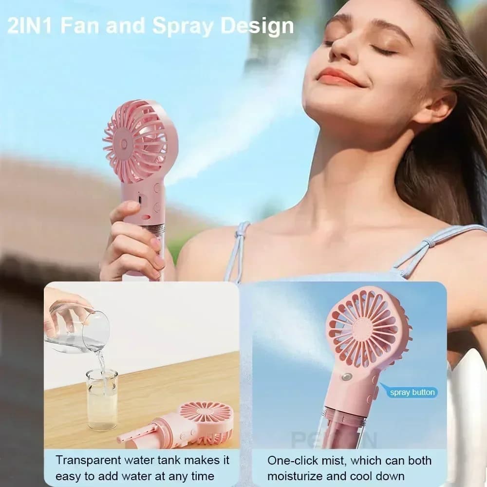 USB rechargeable portable small air cooler handheld desktop spray fan low noise cooling spray humidifier fan