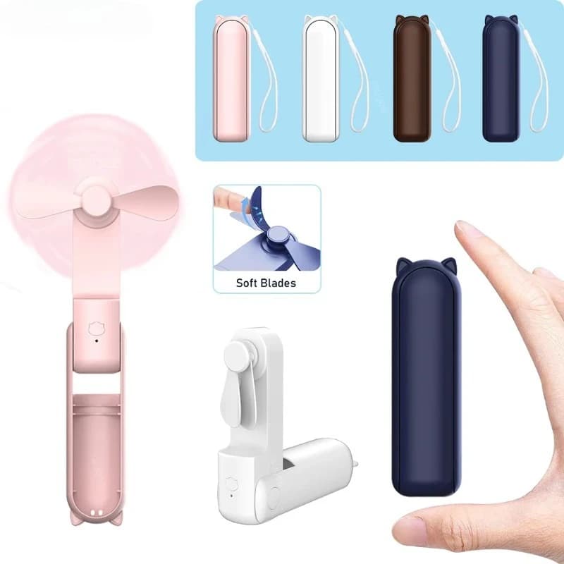 Simpatico mini ventilatore portatile USB Power Bank di emergenza Desktop Office Ventilatore pieghevole silenzioso Ventilatore portatile con Power Bank da 2000 mAh 3 marce