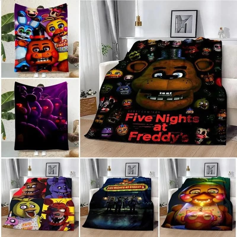 Coperta stampata Cartoon Five Nights at Freddys, morbida, comoda, calda, per viaggi a casa e regali di compleanno