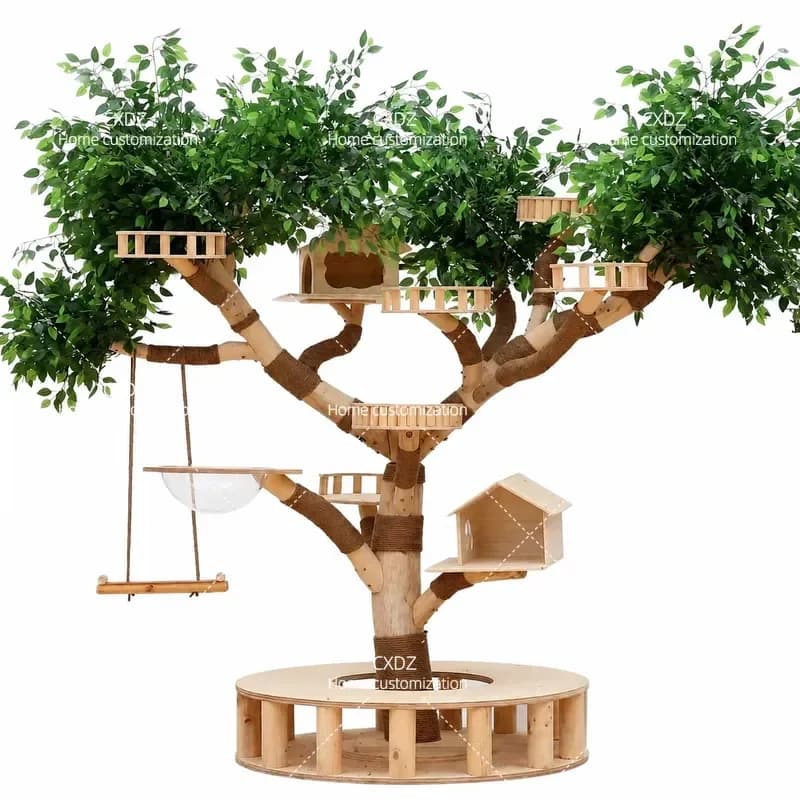 Large Cat Climbing Frame with Wear Resistant Non Sticky Hair Log Simulation Dead Tree Trunk Nest and Pet Jumping Platform