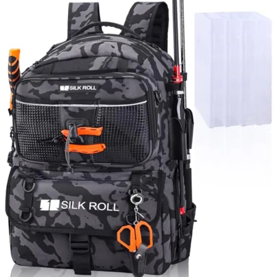 Zaino da Pesca 50L con Porta Canna e 4 Scatole Porta Attrezzatura 3600 Incluse - Zaino Impermeabile per Attrezzatura da Pesca