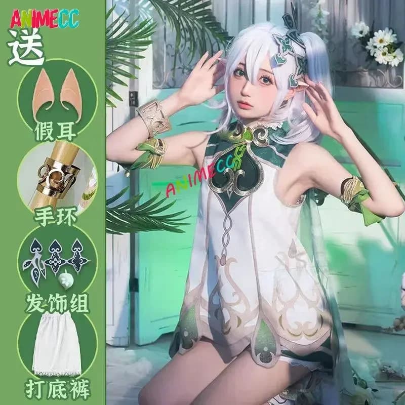 ANIMECC in stock Nahida Genshin Impact Cosplay Ear Wig Costume Anime Game Dress Halloween Party Outfit for Women Girl