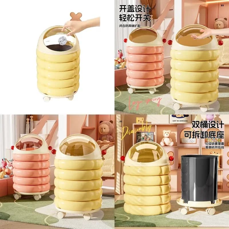 Cute Cartoon Trash Can Large Capacity Removable Bin for Living Room Bedroom Home Decor