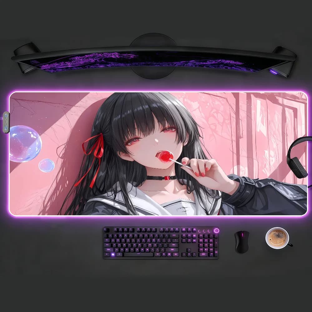 Wuthering Waves Chisa Mouse Pad RGB LED Light Tastiera da gioco colorata Copertura antiscivolo Superficie impermeabile