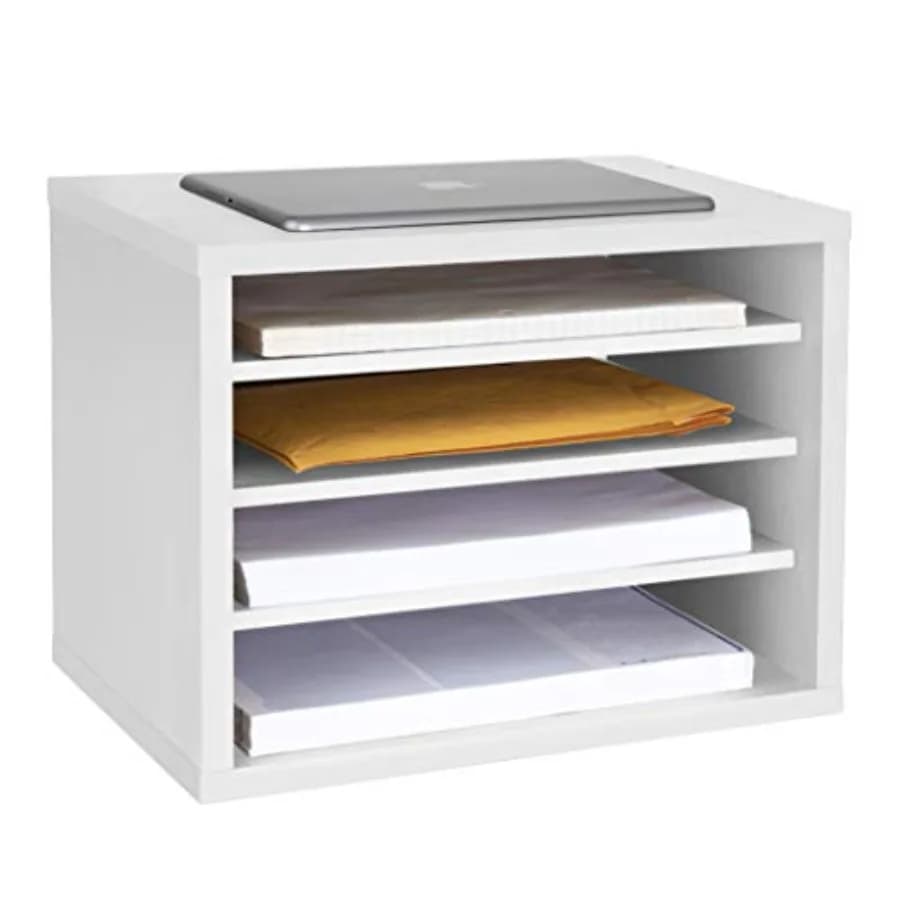 Organizzatore da Scrivania con Scaffali, Portadocumenti in Legno a 4 Livelli Impilabili, Porta Lettere e Documenti per Ufficio