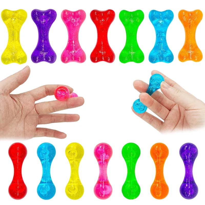 Accessori Antistress a Forma di Osso • Spinner a Forma di Manubrio in Gel Glitterato Trasparente Colorato • Accessori Sensoriali Rilassanti per Ansia, ADHD