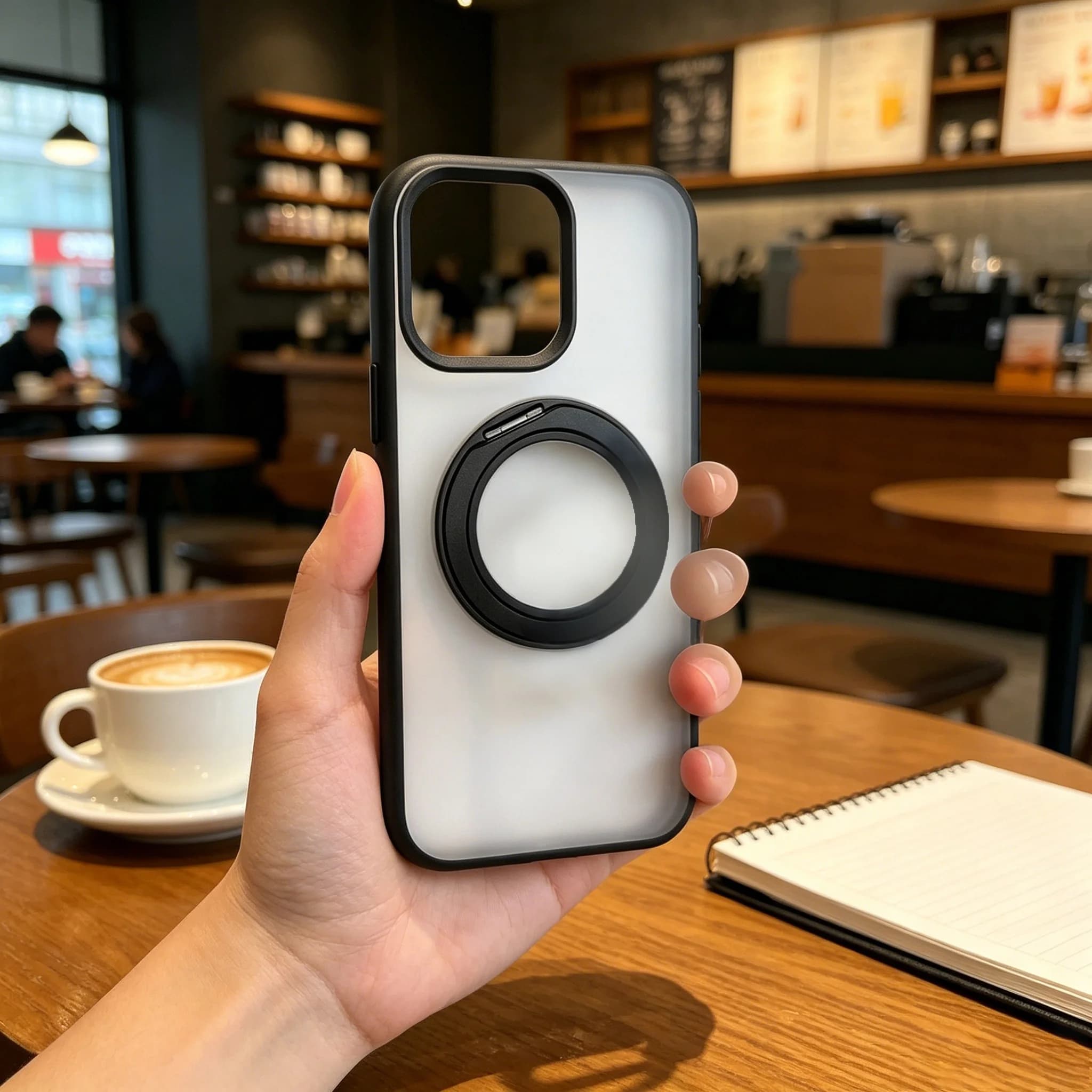 Matte Translucent Soft Shockproof Phone Case with 360° Rotatable Kickstand, Anti-Fingerprint, Compatible with Multiple iPhone Models