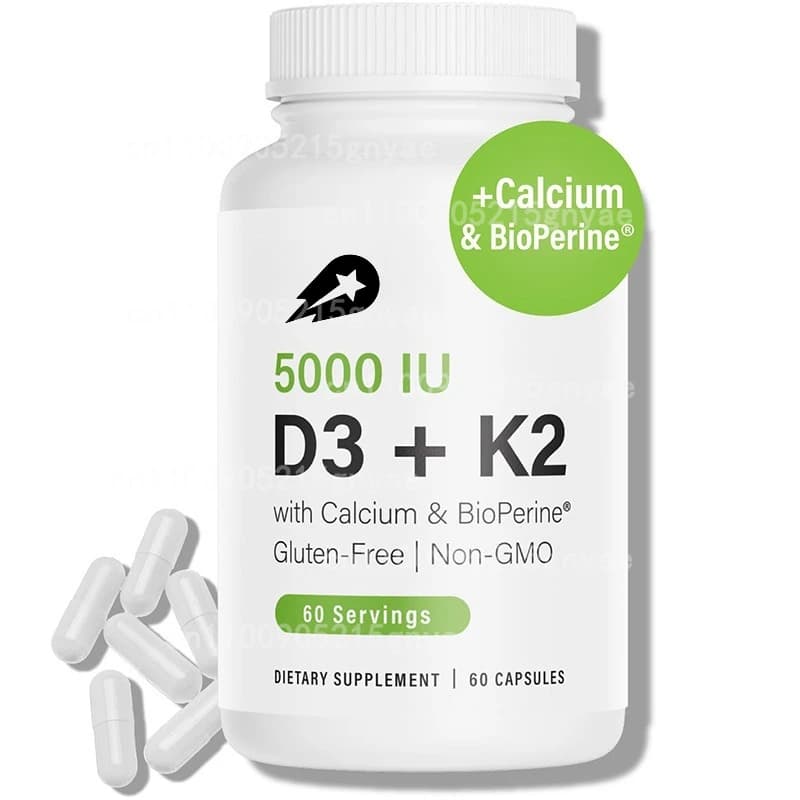 Vitamin D3 5000 UI and K2 MK7, a Highly Effective Vitamin Supplement for Bones Health - 60 Capsules