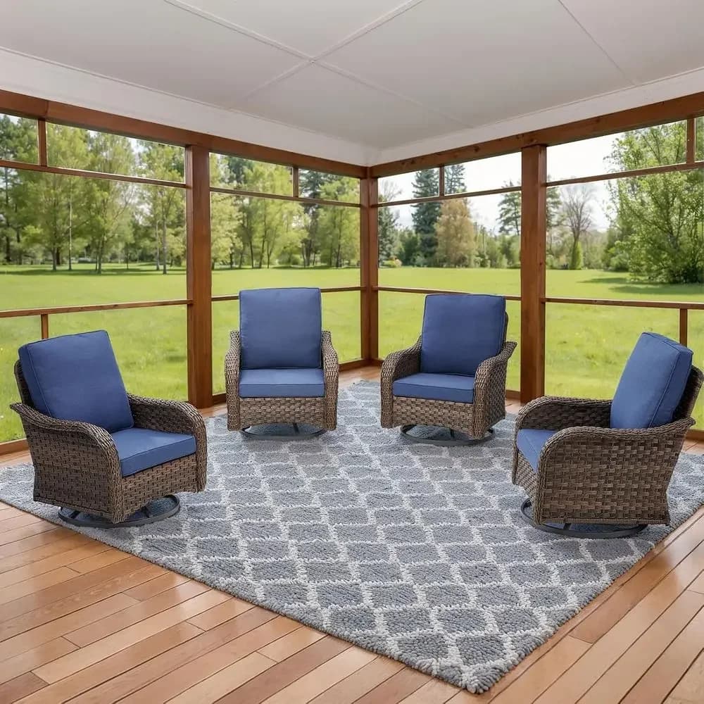 4-Piece Outdoor Swivel Rocking Chair Set with Thick Olefin Cushions, 300 lbs Capacity, Ideal for Garden, Porch, Backyard, Blue
