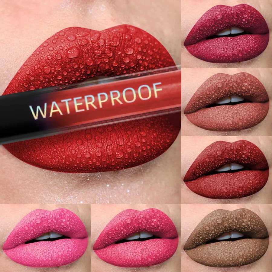 19 colori Velluto opaco Lucidalabbra Rossetto liquido impermeabile Labbra nere nude Tinta Trucco Smalto labbra Cosmetici Labbra rosse Macchia Bellezza