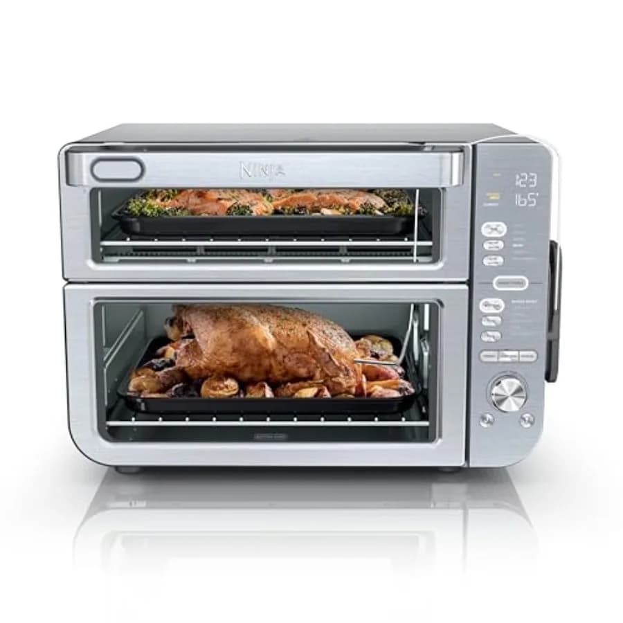 Forno da appoggio con friggitrice ad aria doppia XL per uso in cucina, acciaio inossidabile, argento, versatilità 12-in-1 con tecnologia DualZone