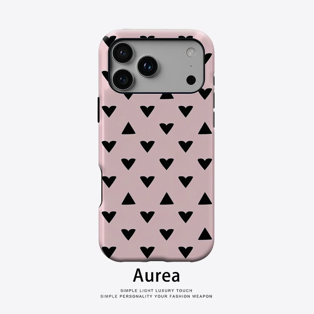 Custodia Aurea opaca antiurto per MagSafe per iPhone 17 16 15 14 Plus 13 Pro Max, in PC rigido, rosa, nera, con cuore e triangolo