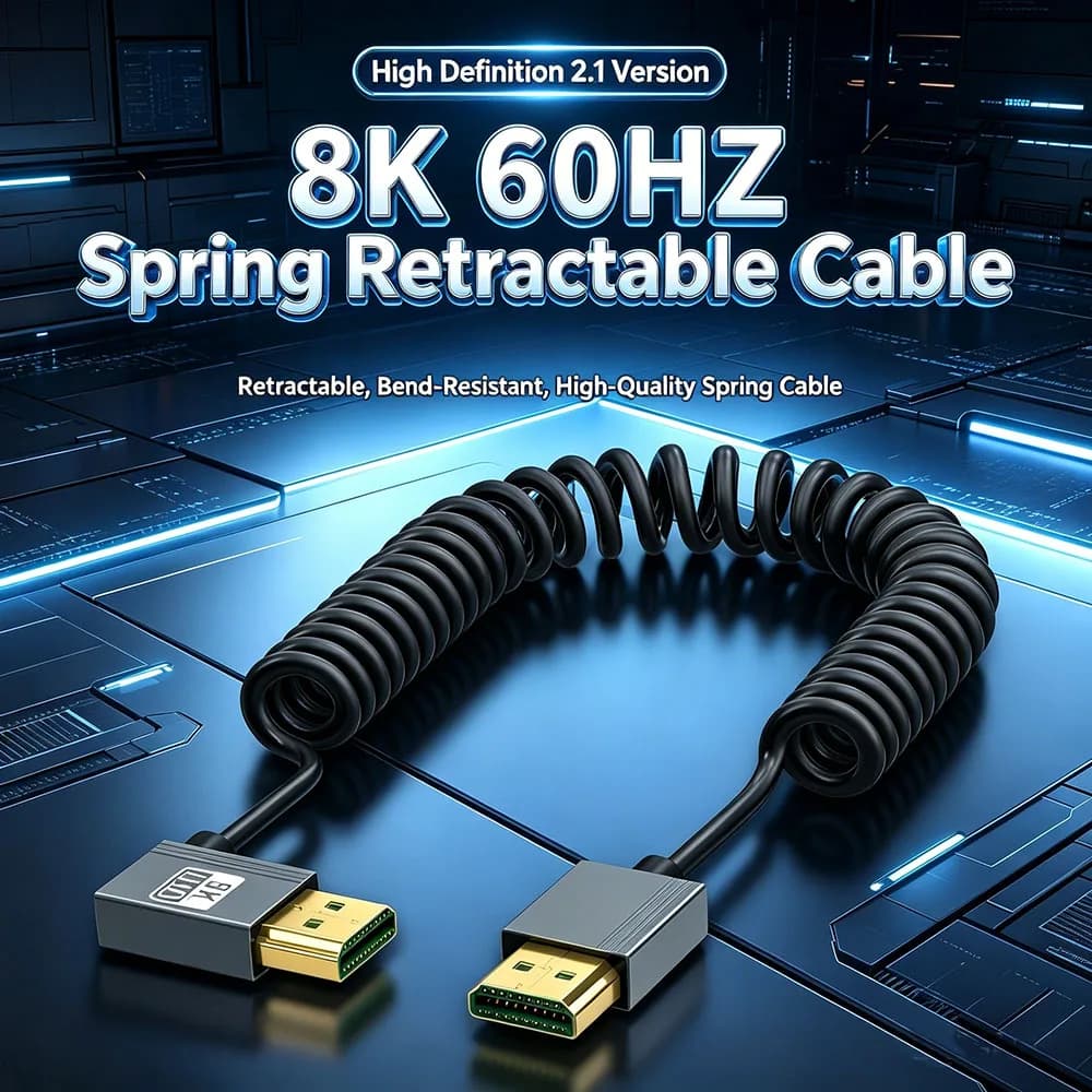 Cavo HDMI Compatibile 8K a HDMI Arrotolato 48Gbps per Fotocamera Videocamera PC Monitor Mini Micro HD