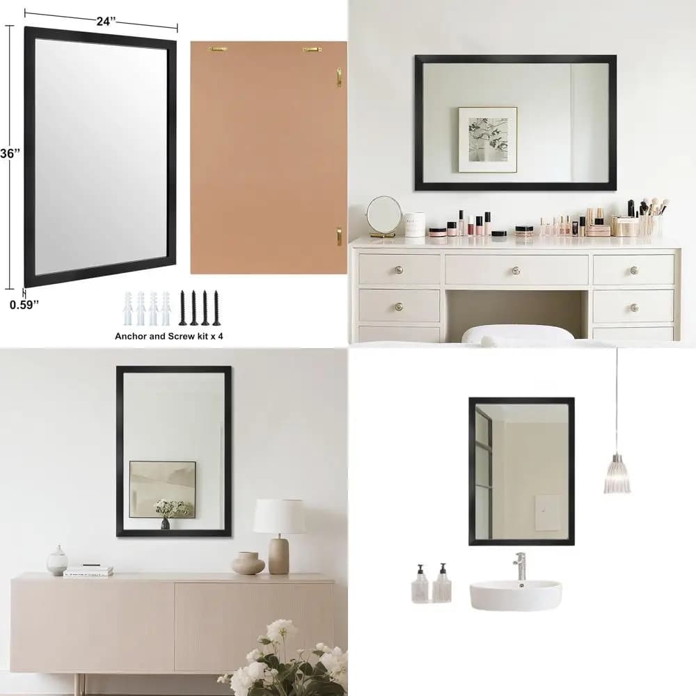 Specchio da Parete con Cornice Nera 24x36 per Bagno, Camera da Letto, Ingresso, Soggiorno